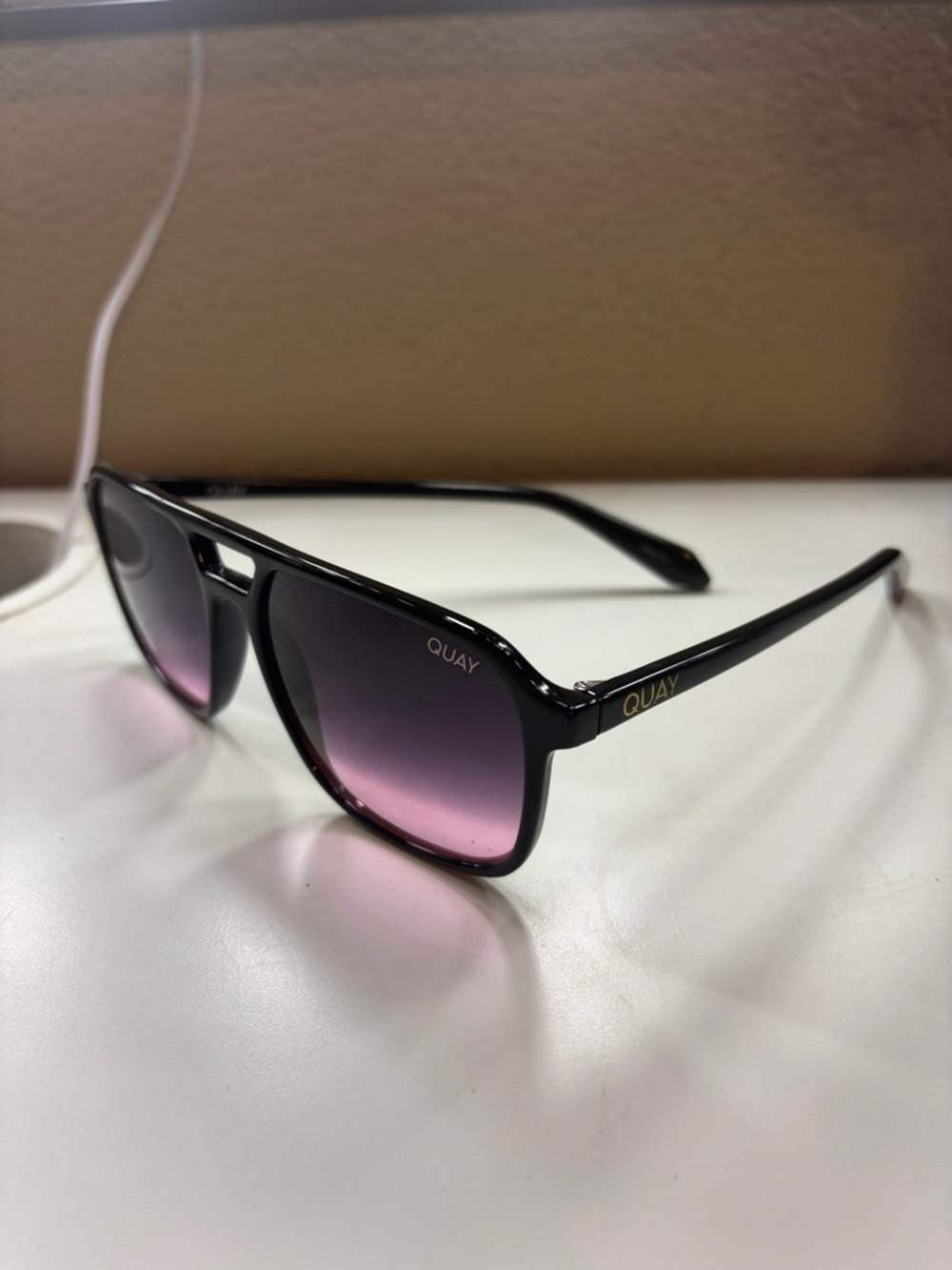 Quay Australia Black Sunglasses with Pink Gradient Lenses